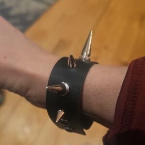 Black Spiked Leather Bracelet